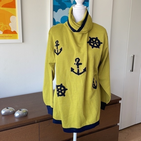 VINTAGE Nautical 🌊 Mustard and Navy Parch Sweater - Picture 2 of 8